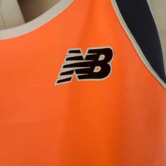 New Balance Racerback Workout Tank Top | Small Orange Navy - Picture 3 of 7